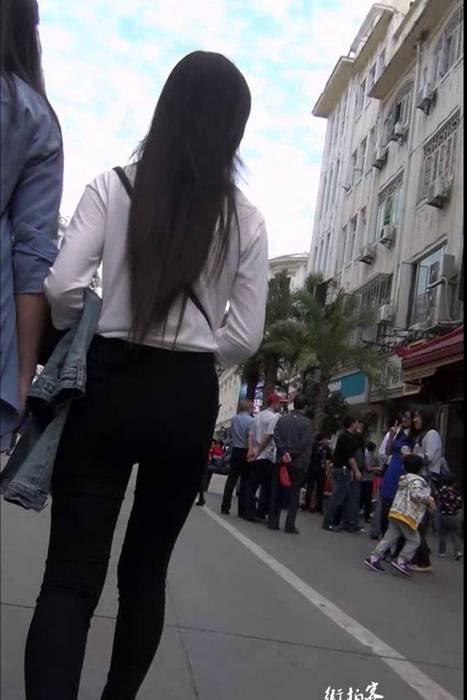 [街拍客视频]jx0516 长腿包臀黑色紧身裤漂亮美眉